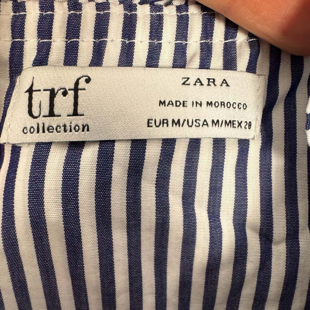 Zara TRF Blue and White Striped Ruffle Strap Peplum Camisole Top Size M - Picture 7 of 8